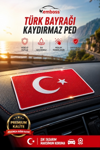 Türk Bayrağı Torpido Üstü Kaydırmaz Ped Telefon Gözlük Anahtar Tutucu