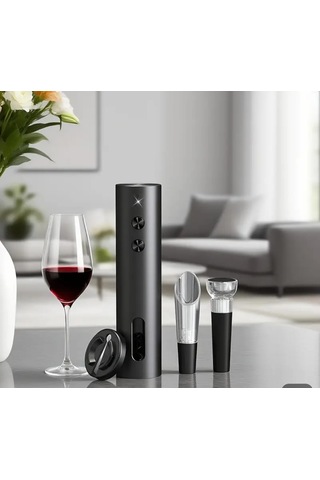 Atay Garage Otomatik Tirbuşon Şarap Şişe Aktarması Vakum Tıkacı Ve Saklama Ünitesi Siyah