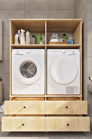 Ases Mobilya Ases Elz533 Çamaşır Makinesi Ve Kurutma Makinesi Extra Boy 4 Kapak 4 Çekmece Banyo Dolabı Beyaz Safir Meşe