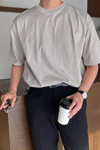 Genius Store Erkek Oversize Tişört Pamuk Kumaş Bisiklet Yaka Rahat Kalıp T-shirt Gri