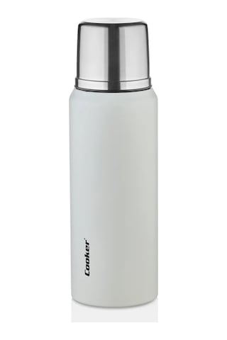 1 Litre Çift Katlı Çelik Termos-24 Saat Sıcak, 48 Saat Soğuk, Kamp, Piknik, Ofis, Seyahat - Beyaz Beyaz