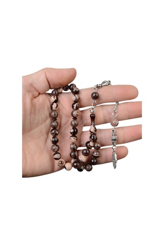 Küre Kesim 8x8 Mm Katalin Alpaka Püsküllü Tesbih Sarı - Kahverengi