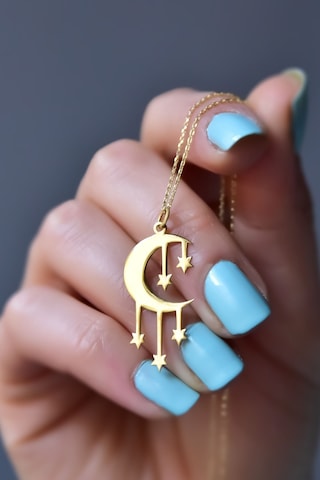 Papatya Silver 925 Ayar Gümüş Gold Kaplama Kesim Dilek Yıldızı Hilal Kolye