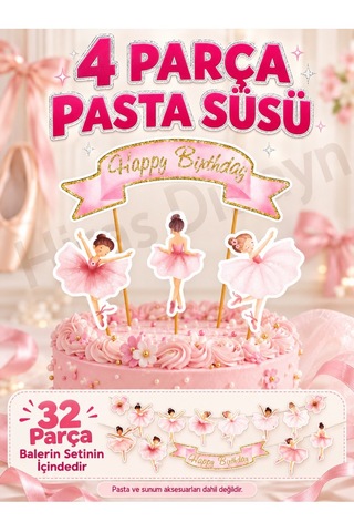 Hiras Dizayn Balerin Doğum Günü Süs Seti 32 Parça Banner Pasta Cupcake Standart