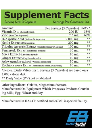 Everbuıld Test Build Daa Aspartic Acid / 90 Caps