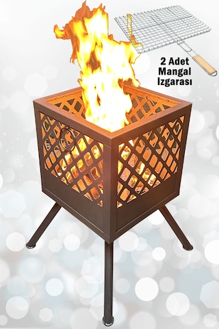 Ateş Çukuru 2 Adet Mangal Izgaralı Bahçe Şöminesi Barbekü Soba Firepit Ateş Çanağı