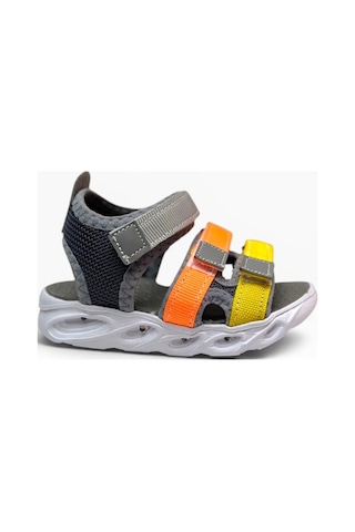 Arzen Bebe 232-26 3 Cırtlı Işıklı Anatomik Çocuk Sandalet Gri Turuncu Sarı 22-25
