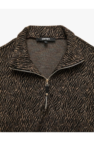 Koton Desenli Uzun Kollu Fermuarlı Yaka Sweatshirt Siyah Desenli 7wak30010uk Bdl