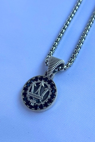 Mızraklı El İşçiliği Paslanmaz Çelik Zincir Erkek Kolye Gümüş