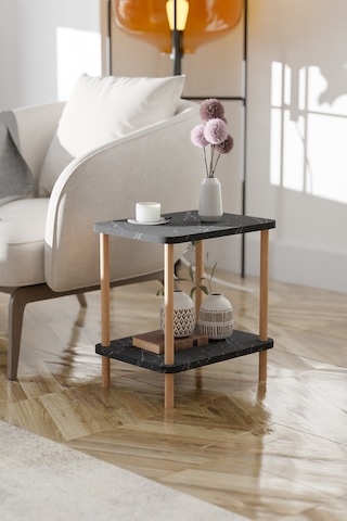 2 Raflı Yan Sehpa Geniş Gazetelik Kitaplık Çiçeklik -siyah