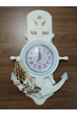 Çapa Saat / Deniz Temalı Dekoratif Asma Saat (467638450) Ahşap - Beyaz