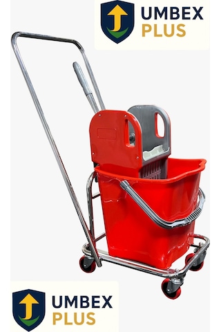 Umbex Tek Kovalı Krom Temizlik Arabası Ve Paspas Arabası Temizlik Seti Plastik + Islak Mop Seti.