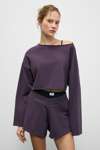 Urban Beat Cybele Kadın Kayık Yakalı Oversize Uzun Kollu Mor Sweatshirt Mor
