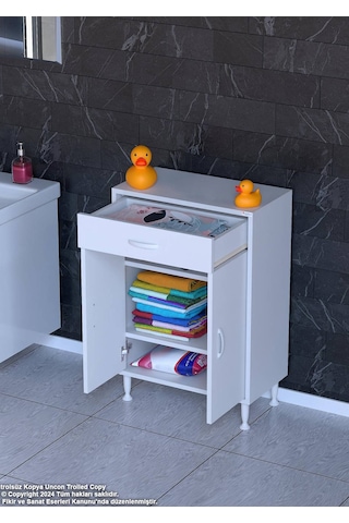 Eliusta Taha 60 Cm 3 Bölmeli Beyaz Çok Amaçlı Dolap 2 Raflı Banyo Mutfak Dolabı 60x88x32,5 Cm Düzenleyici Beyaz