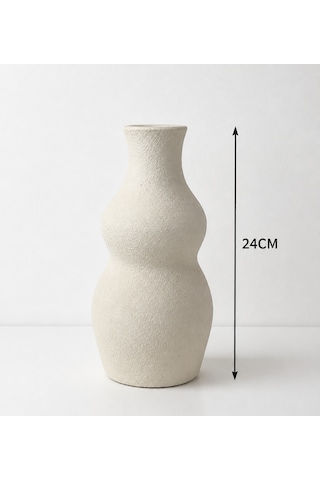 24 Cm Dekoratif Vazo - Seramik Görünümlü Yapay Çiçek Vazo - Modern Ev & Ofis Dekorasyon Beyaz
