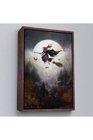 Çerçeveli Süpürge İle Uçan Cadı, Cadılar Bayramı Hediyesi, Hallowen Tablo -6398