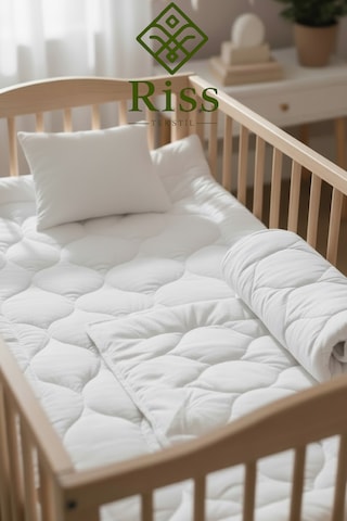 Riss Tekstil %100 Yün Dolgulu Bebek Uyku Seti Yün Yorgan + Yün Yatak Pedi + Yün Yastık
