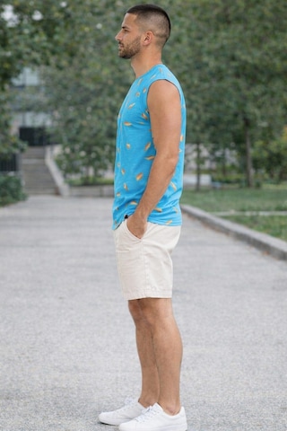 Alexandergardi Alexandergardı Yırtmaçlı Desenli Kolsuz T-shirt B23-00135 Mavi
