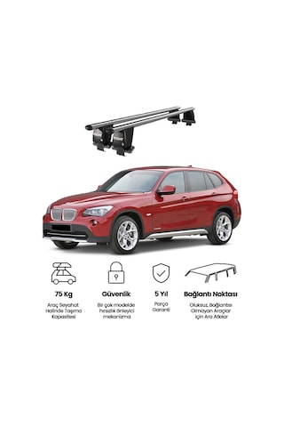 Royal Bmw X1 2009-2012 Uyumlu Gri Kilitli Ara Atkı Port Bagaj Tavan Barı