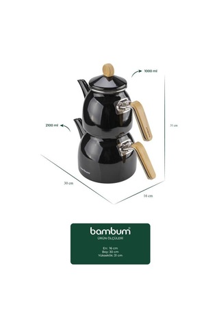 Sultan - Bambu Kulplu Çaydanlık Takımı Siyah Siyah