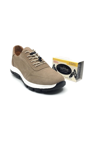 Taşpınar Hakiki Nubuk Deri Ortopedik Erkek Günlük Akıllı Bağcıklı Yazlık Ayakkabı + Sünger Kum Nubuk