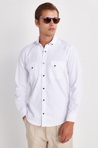 Tudors Erkek Regular Fit Rahat Kesim Çift Cepli Spor Yaka Denim Kırık Beyaz Gömlek-36854 Kırık Beyaz