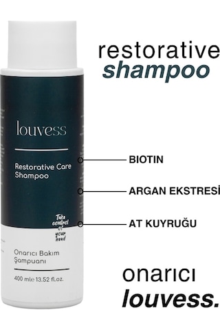 Louvess Onarıcı Bakım Şampuanı Güneş ve Hava Almayan Saçlar için At Kuyruğu Biotin Argan 400 ML