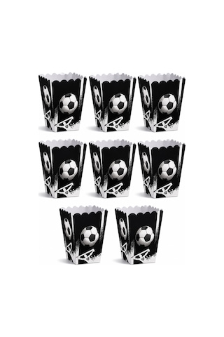 Mısır Kutusu Popcorn Kutusu 8'li Taraftar Siyah Beyaz 7.5x11 Cm Maç Parti Atıştırmalık Kutusu