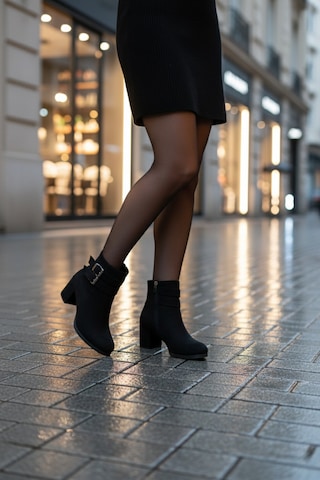 Kadın Hermina Çift Tokalı Kısa Bot Siyah Süet