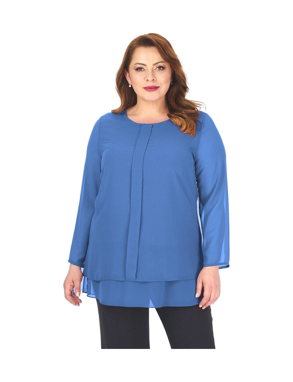 Lilas Xxl Büyük Beden İndigo Renkli Şifon Abiye Bluz İndigo