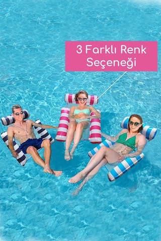 Fileli 3 Yastıklı Premium Deniz Havuz Hamağı 4 Fonksiyonlu Havuz Deniz Yatağı 120x122 Cm Lacivert