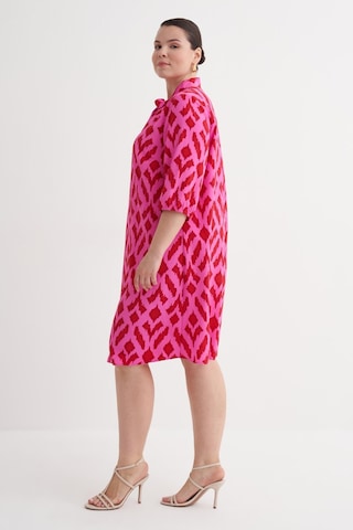 Desenli Fular Yaka Elbise-6232 Pembe