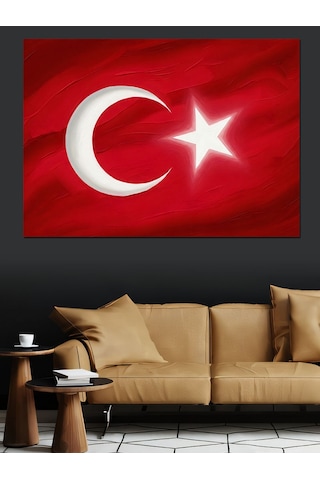 Ahşap Tablo Kırmızı Zemin Üzerinde Türk Bayrağı İstanbul Tabloları