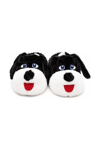 Modafocus Sevimli Köpek Figürlü Peluş Unisex Ev Pandufu - Sevgili Kombin - Siyah Siyah
