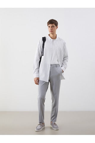 Lcw Vision Beyaz Slim Fit Çizgili Erkek Gömlek