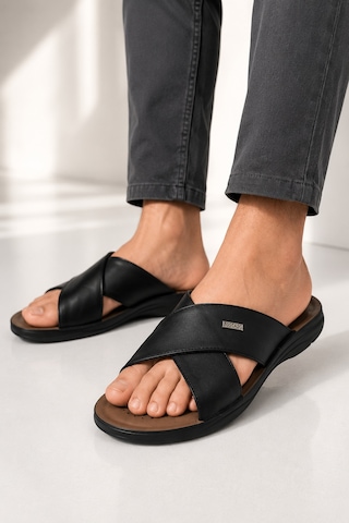 Daye 45008 Hafif Yumuşak Tabanlı Comfort Jelli Çapraz Bant Erkek Terlik Siyah