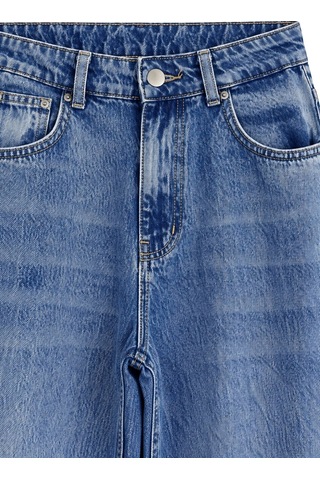 Vadon 1058 Kadın Yüksek Bel Baggy Fit Jean Pantolon Mavi