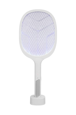 Asonic As-a25 Beyaz/gri 1200mah 3000v Çıkış Uv Mavi Işıklı Şarjli Masaüstü Raket Sinek Öldürücü