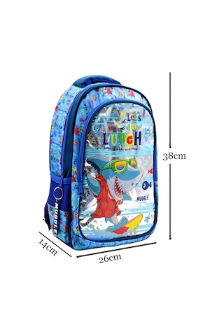 Muggle 2 Bölmeli Cute Shark Mavi Okul Sırt Çantası Mu-0044
