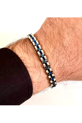 Gns Aksesuar Lacivert İnce Şık Çelik Paslanmaz Erkek Bileklik 21cm Lacivert