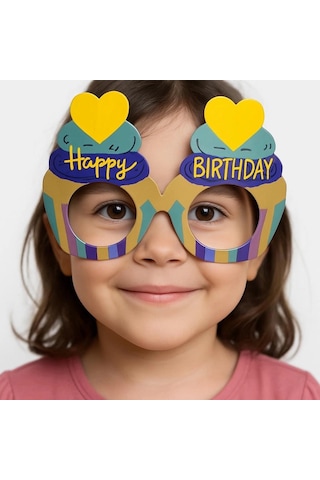 Cupcake Temalı Doğum Günü Renkli Karton Happy Birthday Gözlüğü 6 Adet 1
