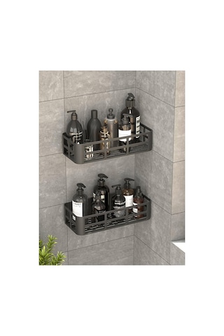 Deyhome Evo 2li Yapışkanlı Duvar Organizer Siyah Banyo Duş Rafı S