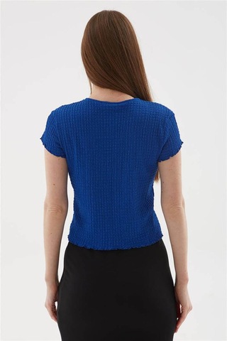 Fashion Friends 25y0234k1 Kadın Dokulu Bluz Saks Mavi