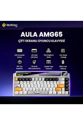 Leobog Amg65 Mekanik Gaming Oyuncu Klavyesi Led Matrix Ekranlı Silent Cotton Candy Switch Rgb Hot Swap Turuncu