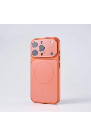 Apple İphone 14 Pro Uyumlu Magsafe Kılıf 17 Pro Max Kamera Görünümlü Lens Korumalı Kapak Turuncu