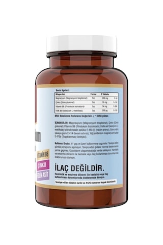 Zma Magnesium Bisglisinat Çinko Folic Acid Vitamin B 6 60 Tablet