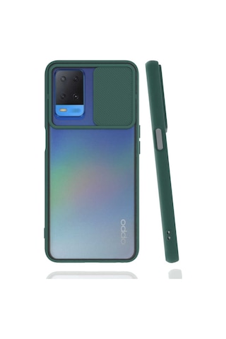 Noktaks - Oppo A54 4g Uyumlu - Kılıf Slayt Sürgülü Arkası Buzlu Lensi Kapak - Koyu Yeşil