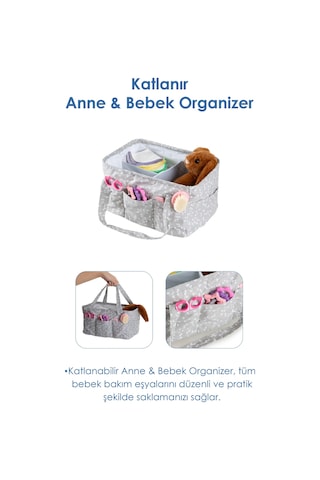 Babyjem - Katlamalı Anne&bebek Organizer Gri Çiçek