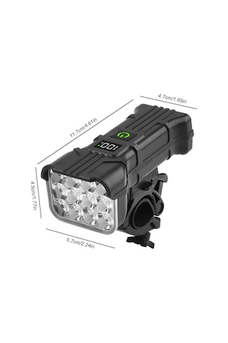 Uiowoo Bisiklet Şarjlı 12 Led Fener Kornalı Lcd Ikaz Lambası Işıldak Zil Su Geçirmez Gidon Siyah