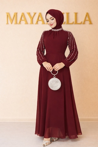 Mayabella İşlemeli Abiye Tesettür 20251311-mb3 Bordo Bordo